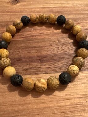 Handmade Picture Jasper and Black Lava Stone Beaded Bracelet